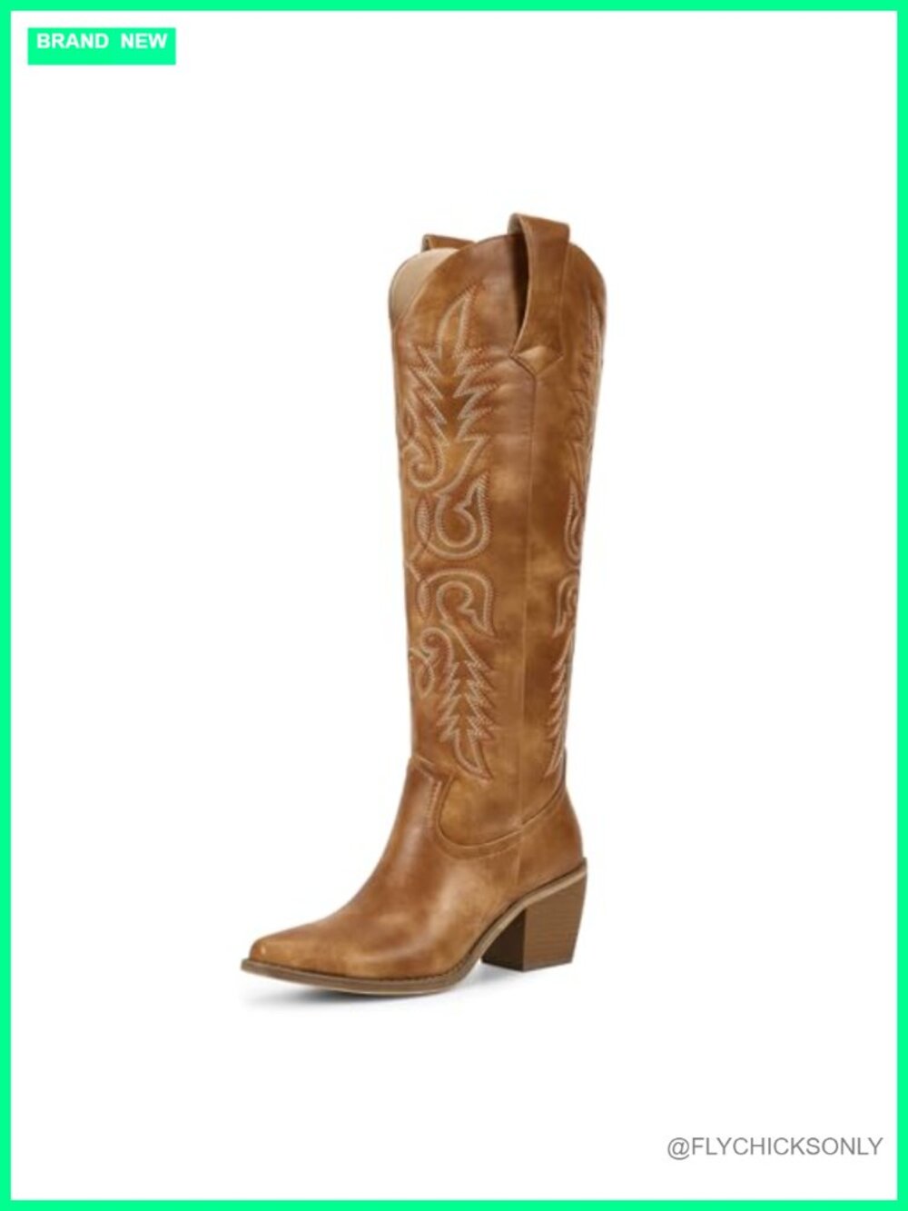 Women's Pointed Toe Knee High Cowboy Boots Faux Leather Block Heel Western